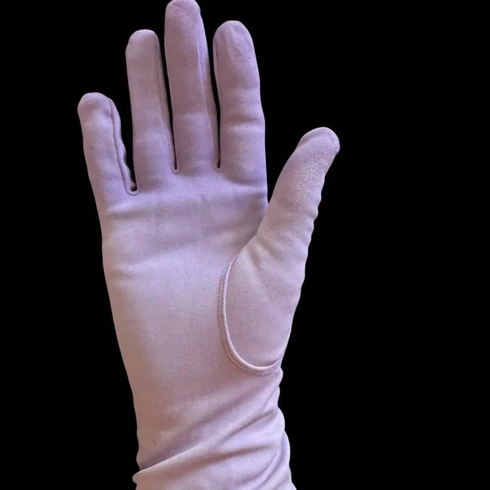 Vintage 1950s Lavender Nylon Opera Gloves Size 6 –Hand Dyed, Ruched Elbow Length